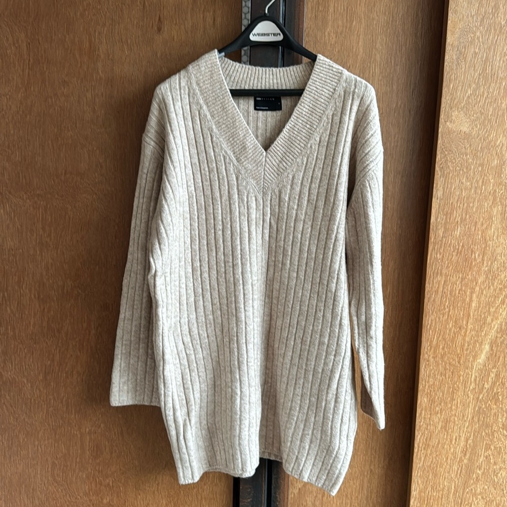 ASOS Beige Long Sleeve Ribbed Dress